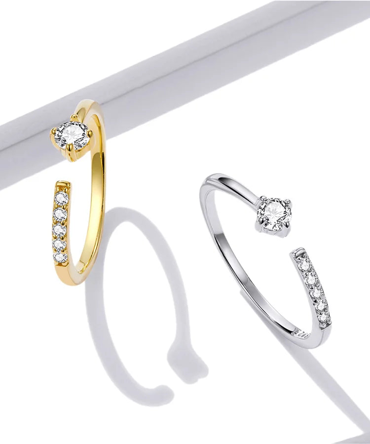 Simple Elegance: Sterling Silver Adjustable Zircon Band Ring - Rings