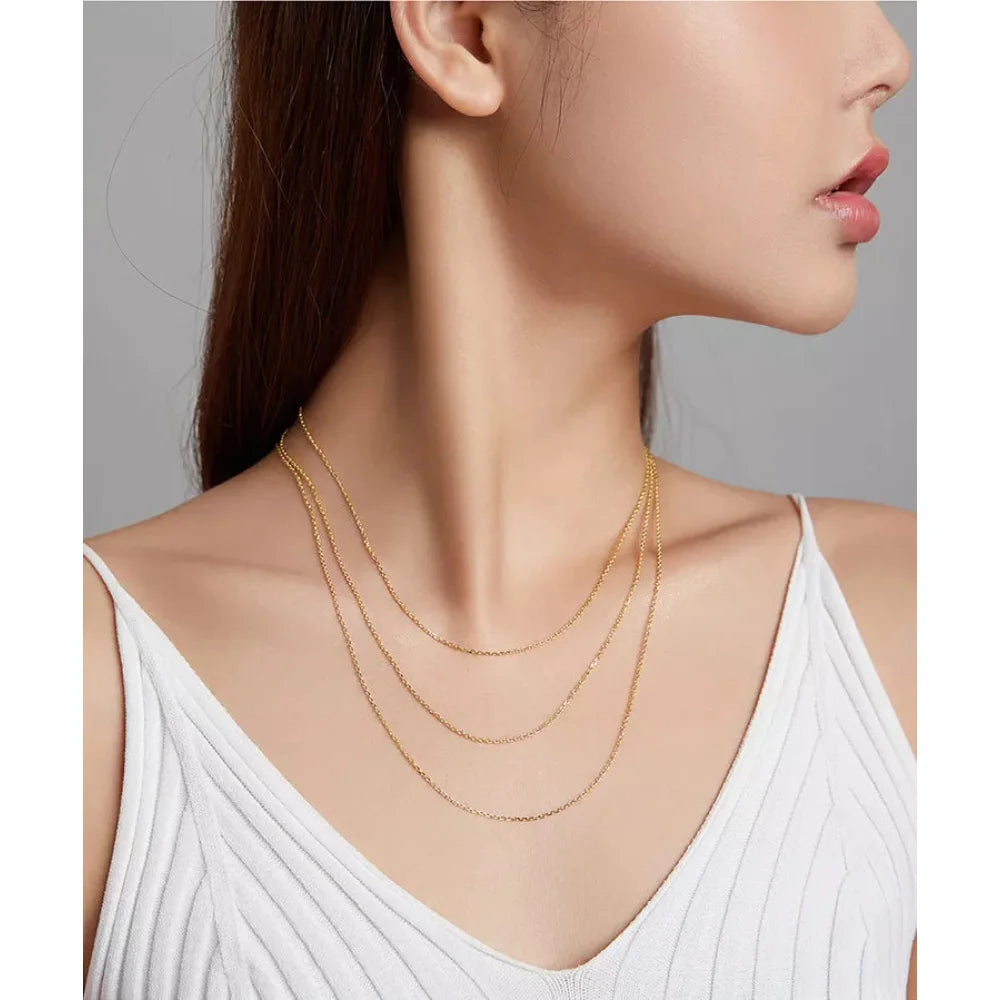 Authentic Gold Color 925 Sterling Silver Basic Cable Chain Necklace - SCA016 - Necklaces