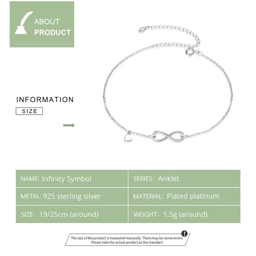 Elegant 925 Sterling Silver Infinity Chain Anklet - Trendy Summer Foot jewellery - Anklets