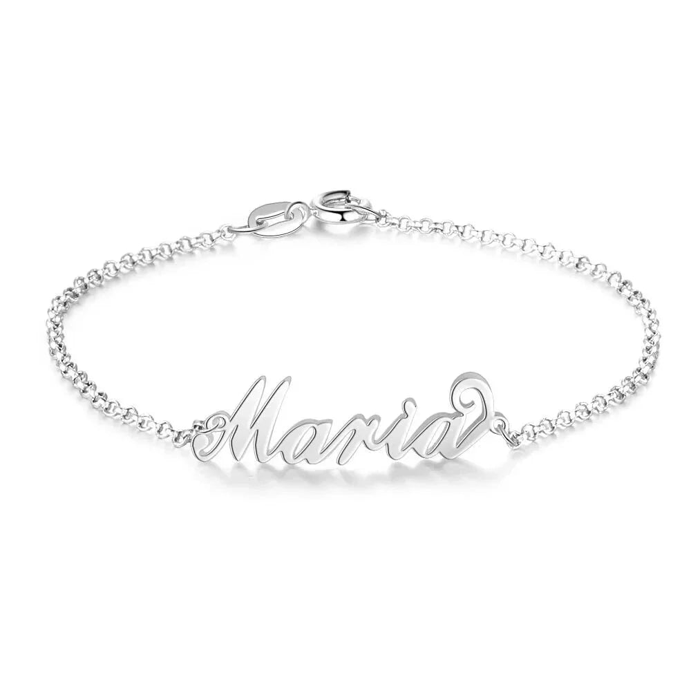 Personalized 925 Sterling Silver Name Bracelet for Women - Custom Engraved jewellery - Gold Color - Bracelets