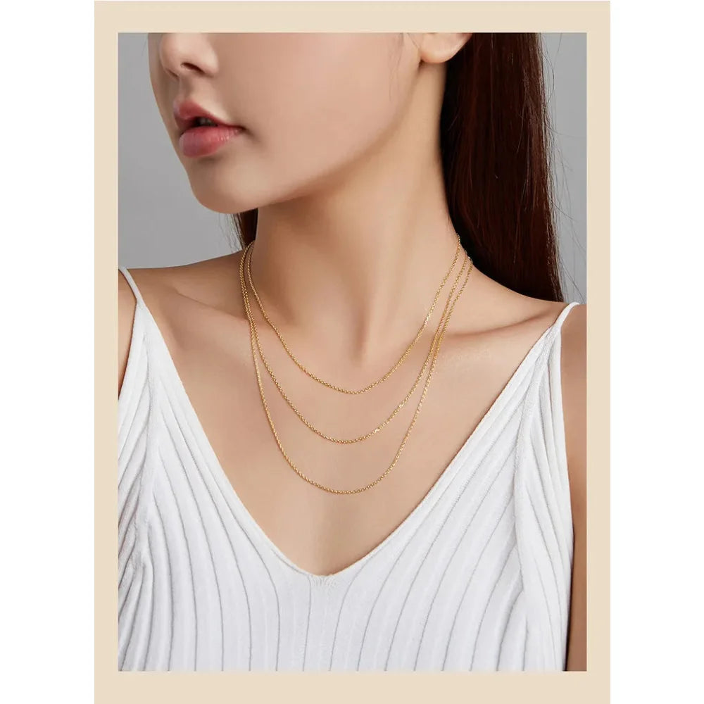 Authentic Gold Color 925 Sterling Silver Basic Cable Chain Necklace - SCA016 - Necklaces