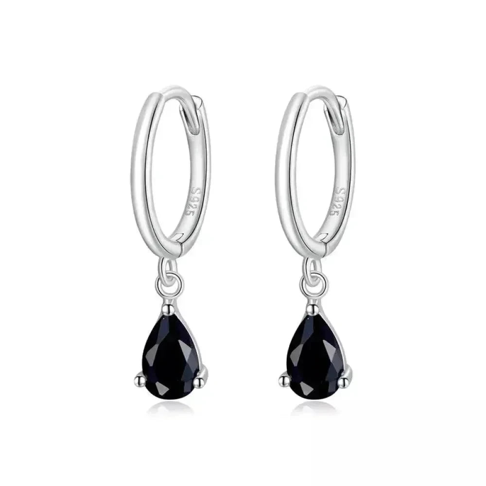 Exquisite ISHWAR Water Drop Earrings | 925 Sterling Silver | 4 Colors | Statement jewellery SCE1018 - Black