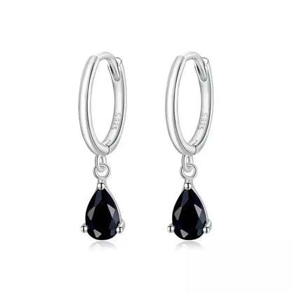 Exquisite ISHWAR Water Drop Earrings | 925 Sterling Silver | 4 Colors | Statement jewellery SCE1018 - Black