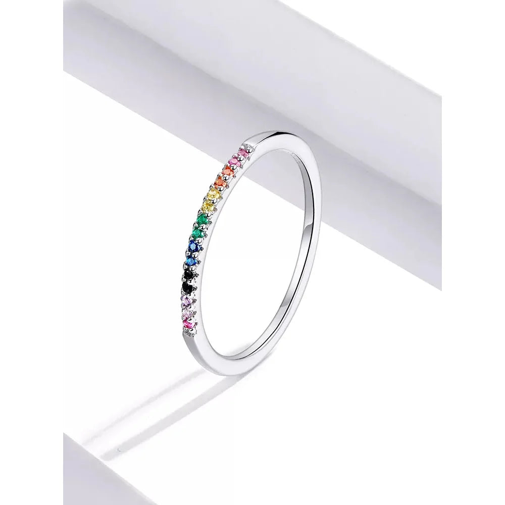 925 Sterling Silver CZ Simulated Diamond Stackable Ring Platinum Plated Eternity Bands for Women - Rings