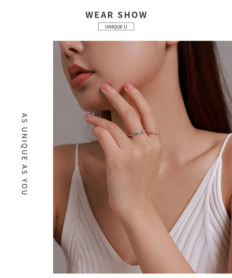 Simple Elegance: Sterling Silver Adjustable Zircon Band Ring - Rings