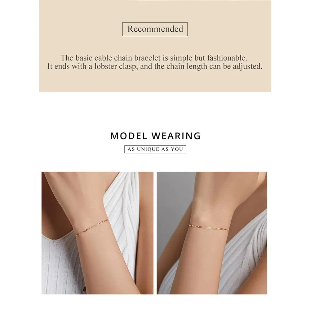 925 Sterling Silver Gold Cable Chain Bracelet | Hollow Link Women’s Fashion jewellery SCB221 - Bracelets