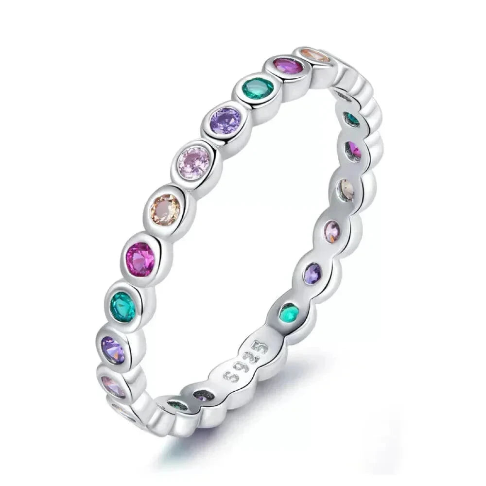 925 Sterling Silver Multicolor Zircon Finger Ring for Women - Trendy Fashion Dazzling CZ Stone Anillos jewellery Gift