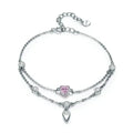 Double Layered Sterling Silver Bracelet With Pink Cz Hearts Sweet And Stylish Bracelets