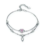 Double Layered Sterling Silver Bracelet With Pink Cz Hearts Sweet And Stylish Bracelets