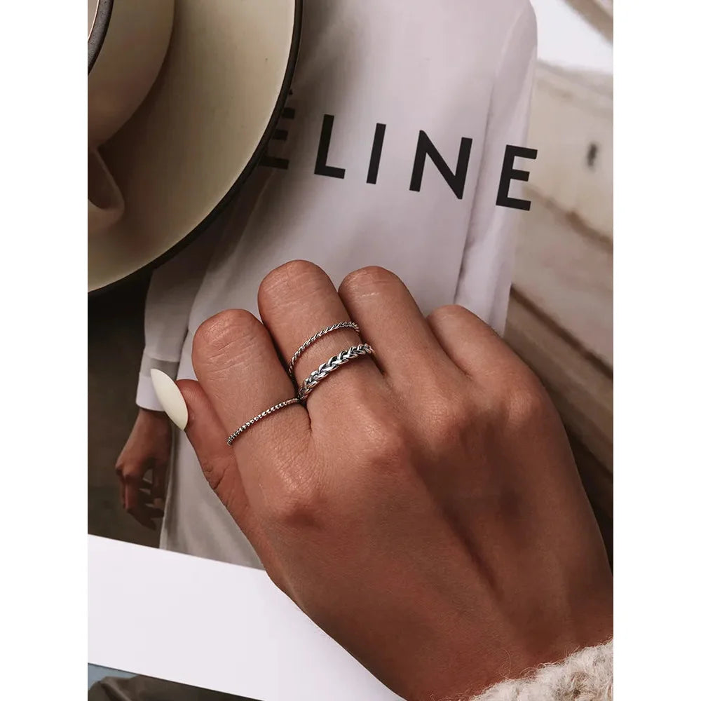 925 Sterling Silver Braided Texture Twisted Eternity Band Stackable Rings - Fine jewellery