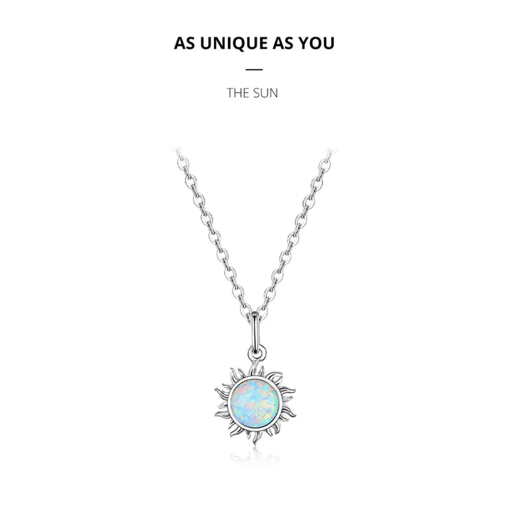 925 Sterling Silver White Opal Sun Pendant Necklace - Apollo Chain for Women - Necklaces