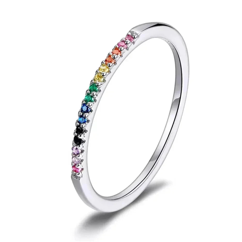 925 Sterling Silver CZ Simulated Diamond Stackable Ring Platinum Plated Eternity Bands for Women - Rainbow / 5 - Rings