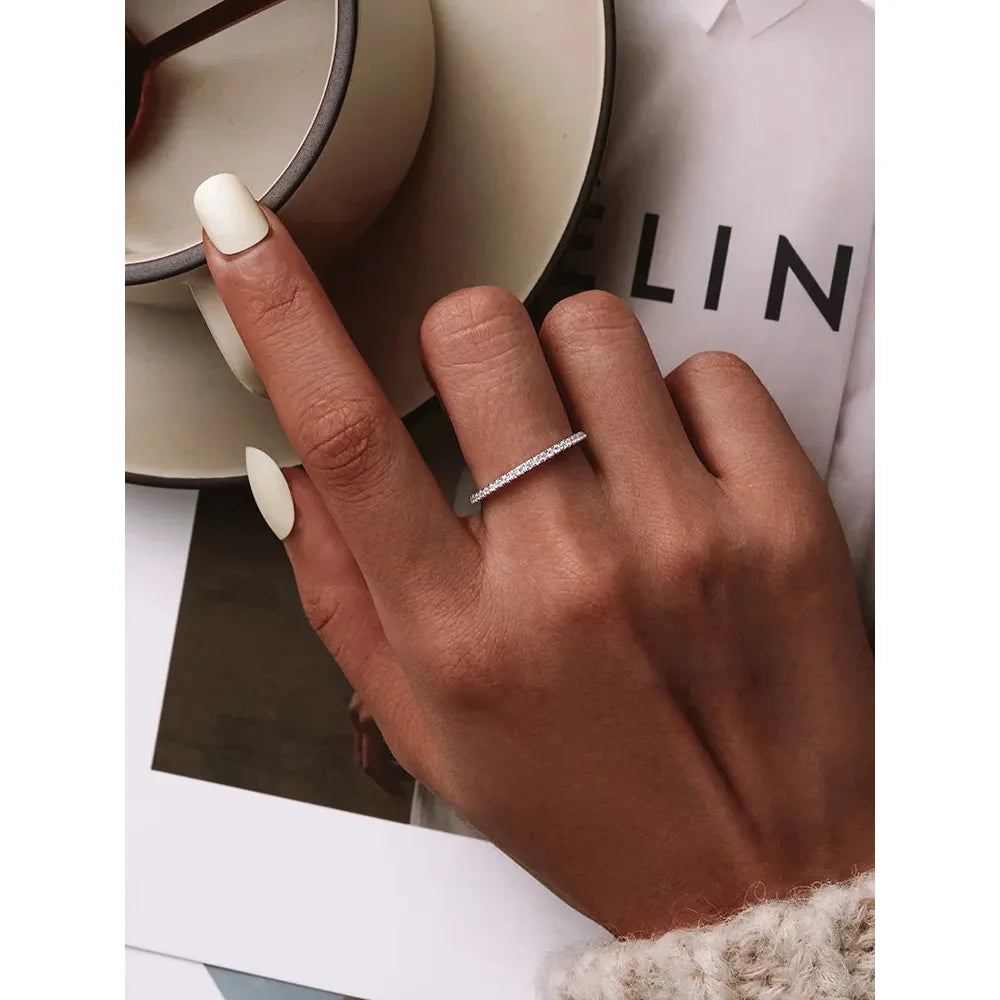 925 Sterling Silver CZ Simulated Diamond Stackable Ring Platinum Plated Eternity Bands for Women - Rings