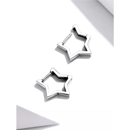 925 Sterling Silver Starlike Earrings - Minimalist Star Shape Ear Buckle for Women - Fashion jewellery SCE1136 - Hoop