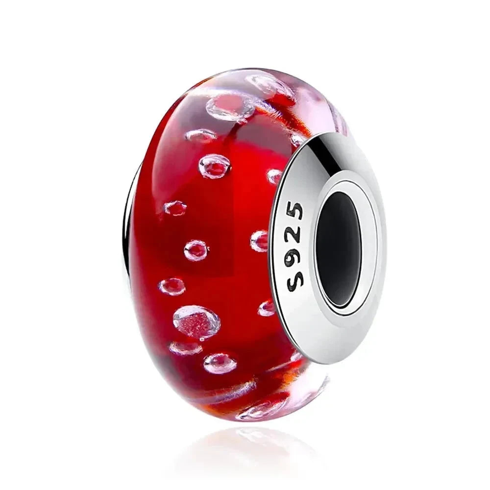 925 Sterling Silver Pink Flower Murano Glass Beads - DIY Bracelet Charms for a Festive Touch (SCZ001) - Scz027 - Bead