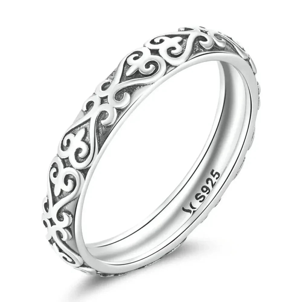 Vintage 925 Sterling Silver Embossed Pattern Ring - Elegant Fine jewellery for Women - Design 2 / 6 - Rings