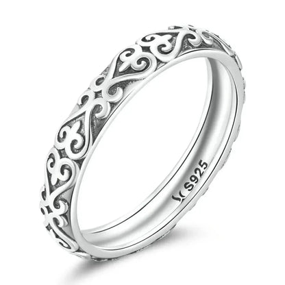 Vintage 925 Sterling Silver Embossed Pattern Ring - Elegant Fine jewellery for Women - Design 2 / 6 - Rings