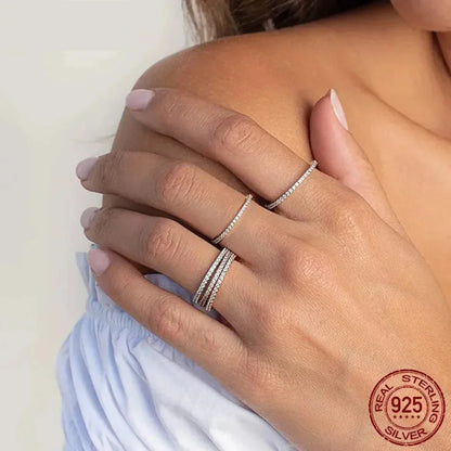 925 Sterling Silver CZ Simulated Diamond Stackable Ring Platinum Plated Eternity Bands for Women - Rings