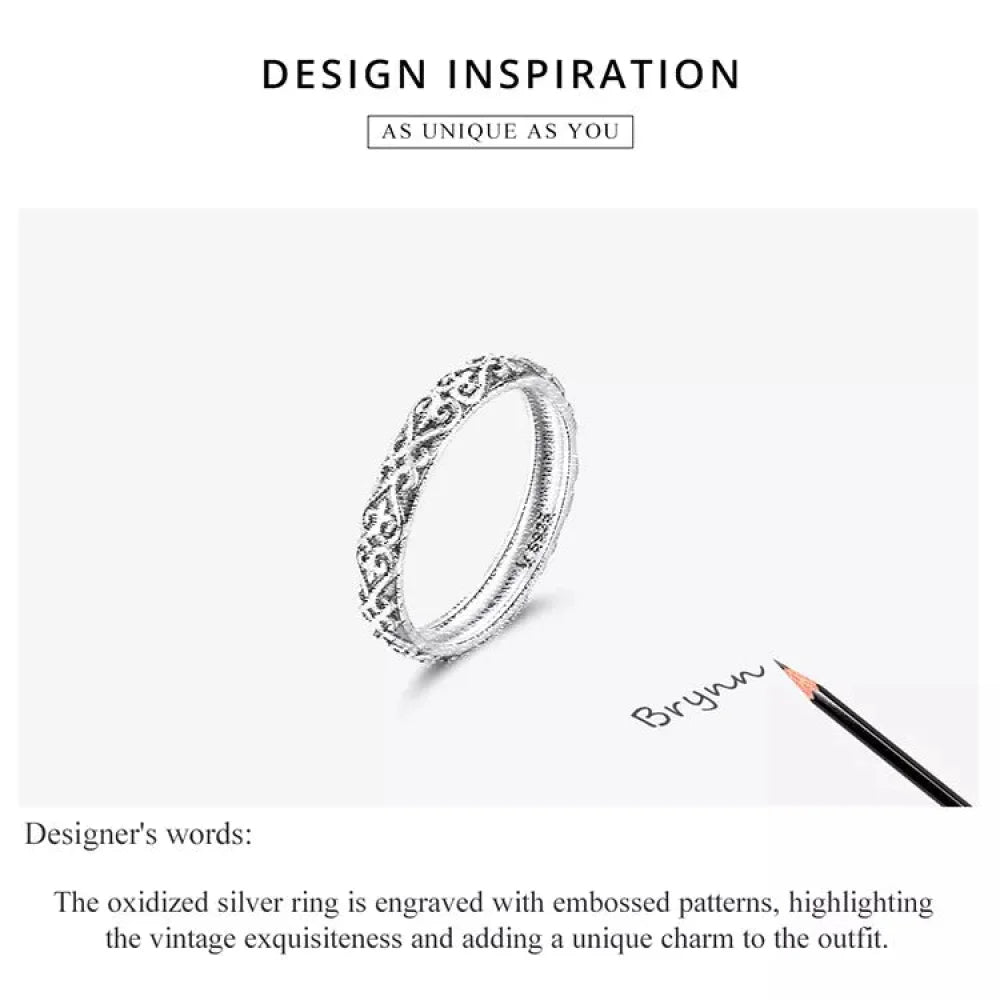Vintage 925 Sterling Silver Embossed Pattern Ring - Elegant Fine jewellery for Women - Rings