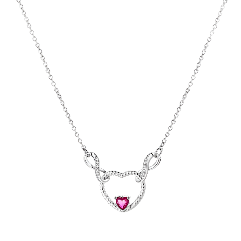 Heartfelt Sterling Silver Pendant Necklace With Pink Gemstone - Necklaces