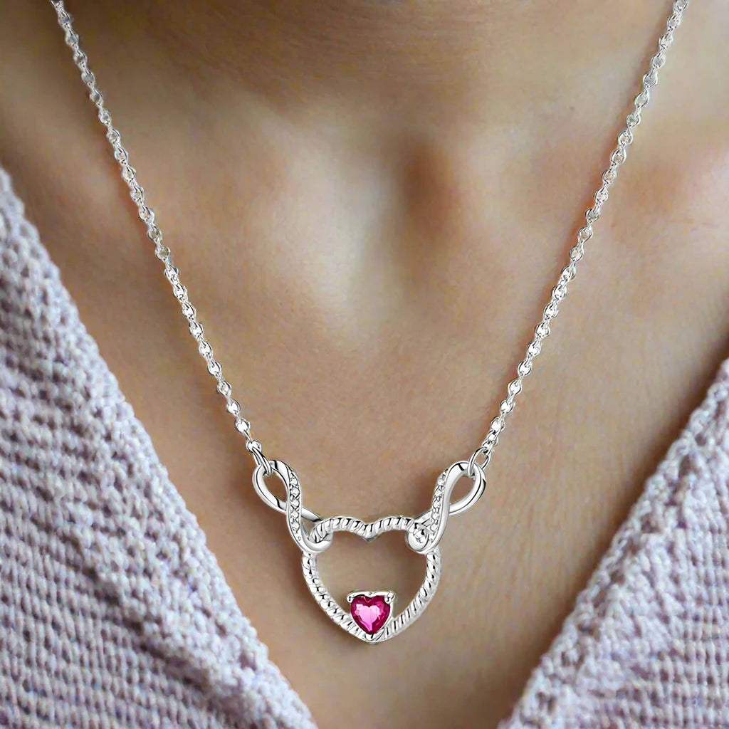 Heartfelt Sterling Silver Pendant Necklace With Pink Gemstone - Necklaces