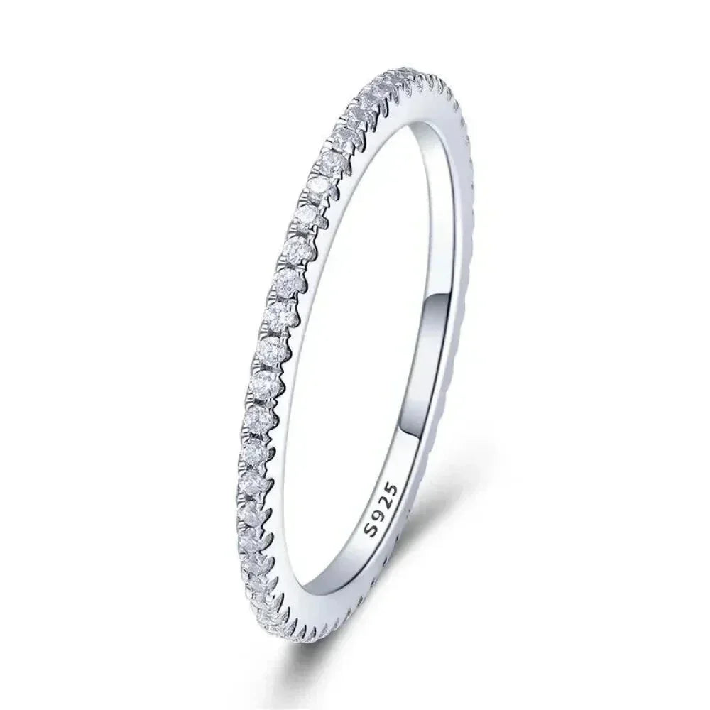 925 Sterling Silver Cz Simulated Diamond Stackable Ring Platinum Plated Eternity Bands For Women White / 5 Rings