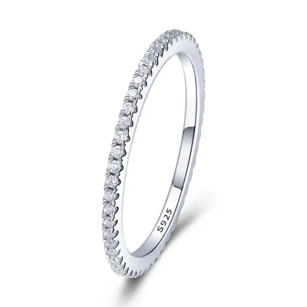 925 Sterling Silver CZ Simulated Diamond Stackable Ring Platinum Plated Eternity Bands for Women - White / 5 - Rings