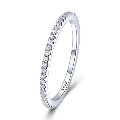 925 Sterling Silver CZ Simulated Diamond Stackable Ring Platinum Plated Eternity Bands for Women - White / 5 - Rings