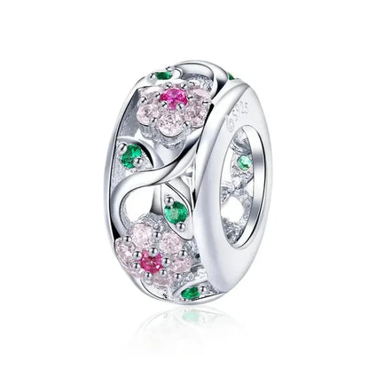 925 Sterling Silver Colorful Birds Flowers Leaves CZ Pendant - jewellery Charm for Bracelets and Necklaces - Bsc039