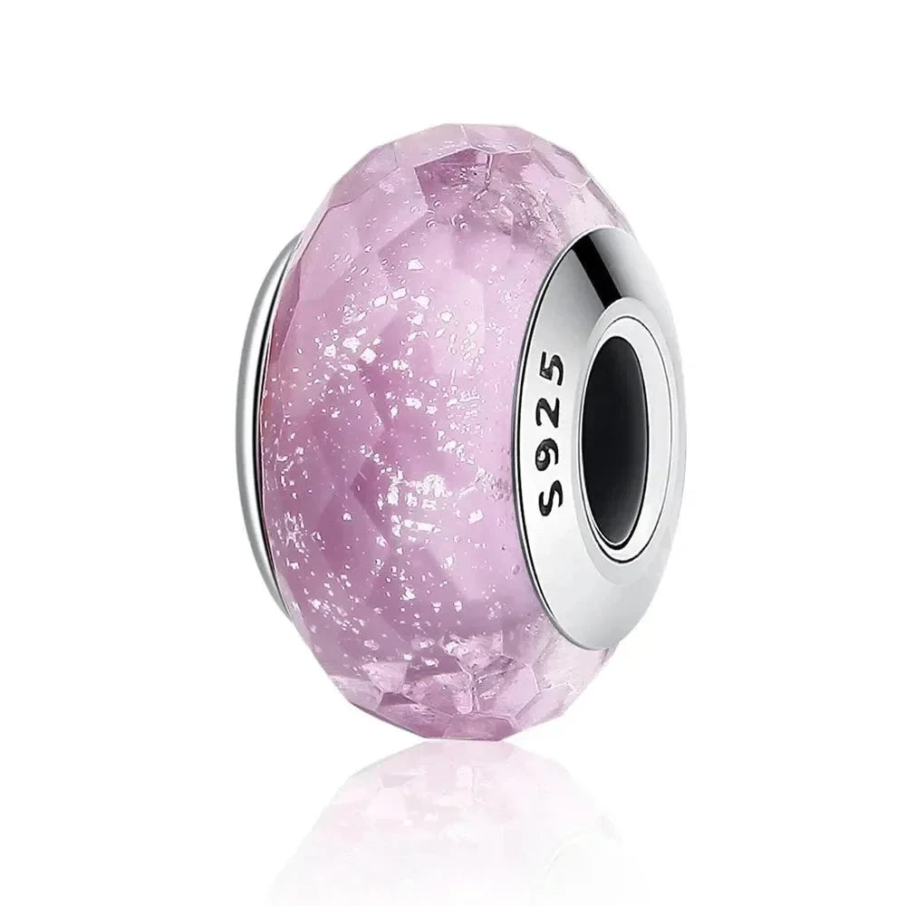 925 Sterling Silver Pink Flower Murano Glass Beads - DIY Bracelet Charms for a Festive Touch (SCZ001) - Scz033 - Bead
