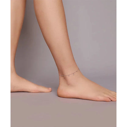 Authentic 925 Sterling Silver Minimalism Tassel Chain Anklet for Women - Anklets
