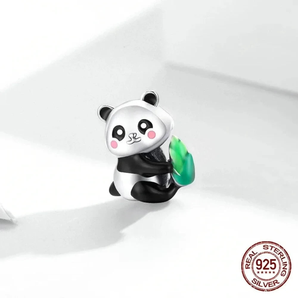 Sterling Silver Panda Charm with Bamboo - Compatible Bracelets - Charms
