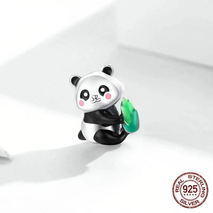 Sterling Silver Panda Charm with Bamboo - Compatible Bracelets - Charms