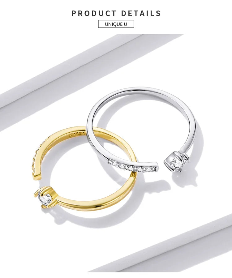 Simple Elegance: Sterling Silver Adjustable Zircon Band Ring - Rings