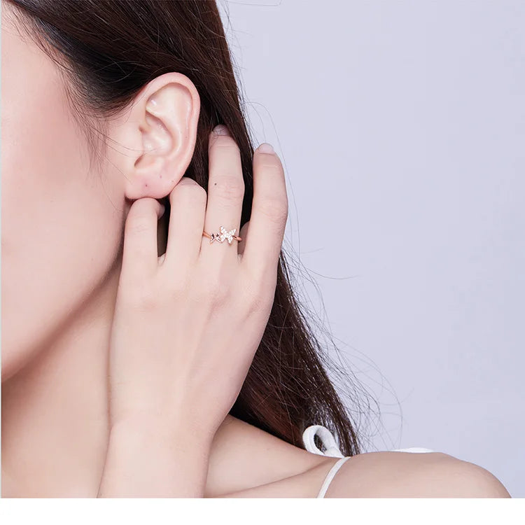 Dazzling Butterfly Sterling Silver Open Ring: A Symbol of Freedom - Rings
