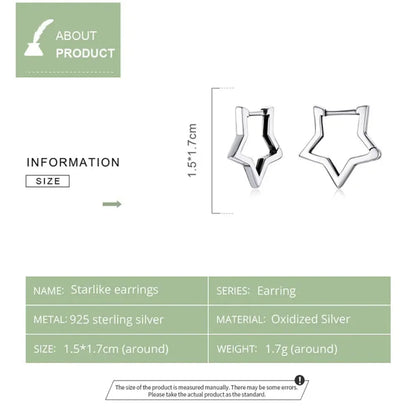 925 Sterling Silver Starlike Earrings - Minimalist Star Shape Ear Buckle for Women - Fashion jewellery SCE1136 - Hoop