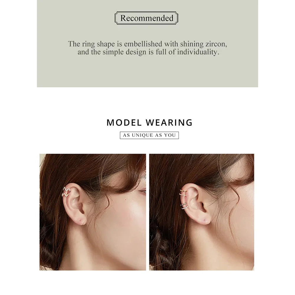 925 Sterling Silver Ear Cuff - Elegant Gold Color Clip Earrings for Women