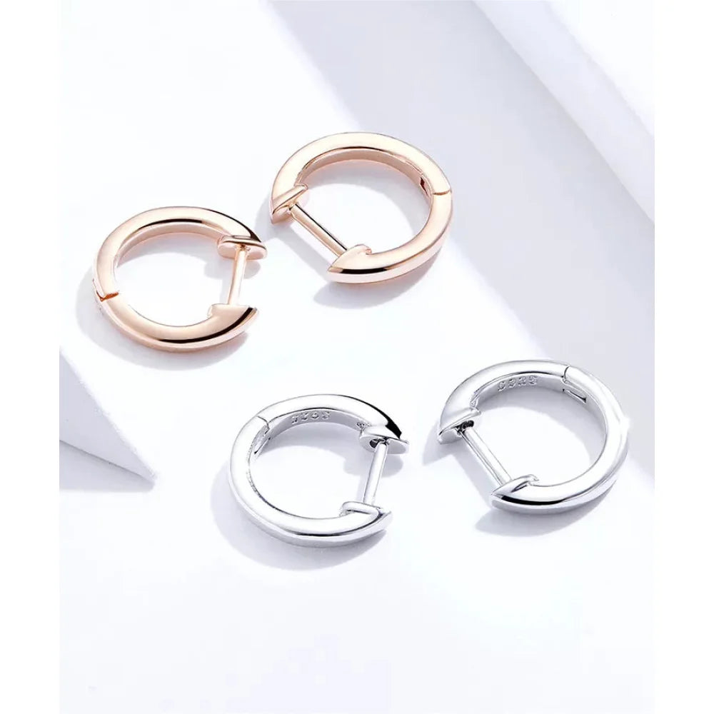 Genuine Sterling Silver Hoop Earrings - Elegant Rose Gold Color - Women’s Fashion jewellery SCE808