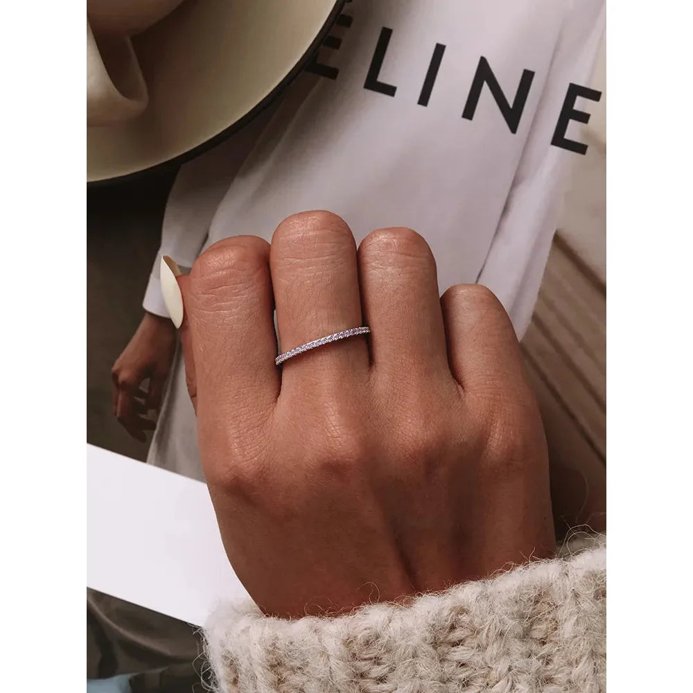 925 Sterling Silver CZ Simulated Diamond Stackable Ring Platinum Plated Eternity Bands for Women - Rings