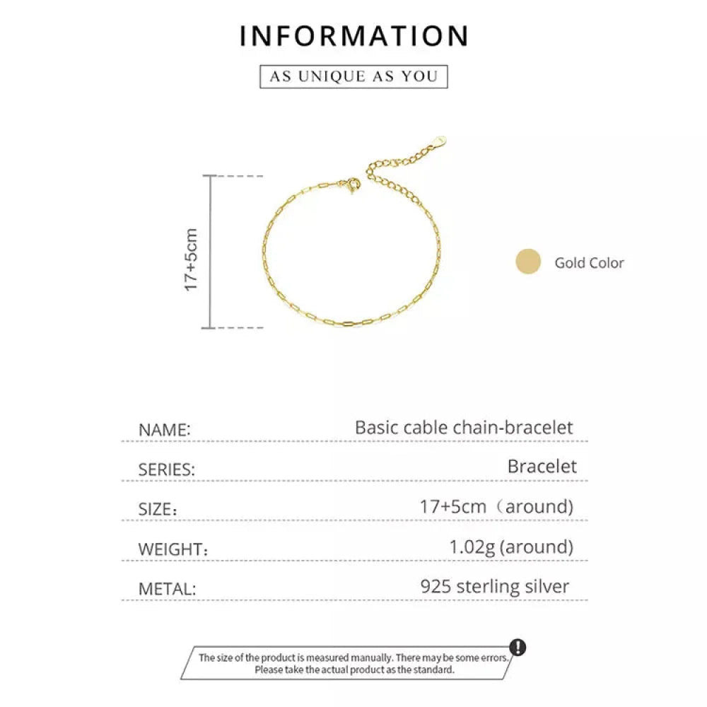 925 Sterling Silver Gold Cable Chain Bracelet | Hollow Link Women’s Fashion jewellery SCB221 - Bracelets