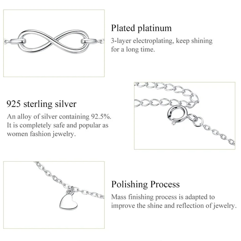 Elegant 925 Sterling Silver Infinity Chain Anklet - Trendy Summer Foot jewellery - Anklets