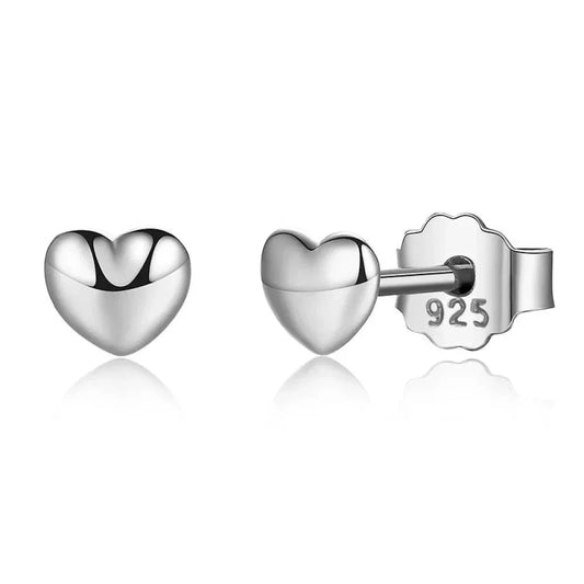 925 Sterling Silver Petite Plain Hearts Stud Earrings | Minimalist Fine jewellery