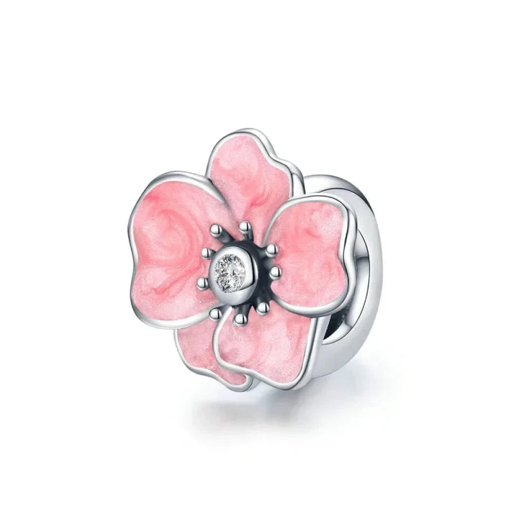 925 Sterling Silver Colorful Birds Flowers Leaves CZ Pendant - jewellery Charm for Bracelets and Necklaces - Scc1729