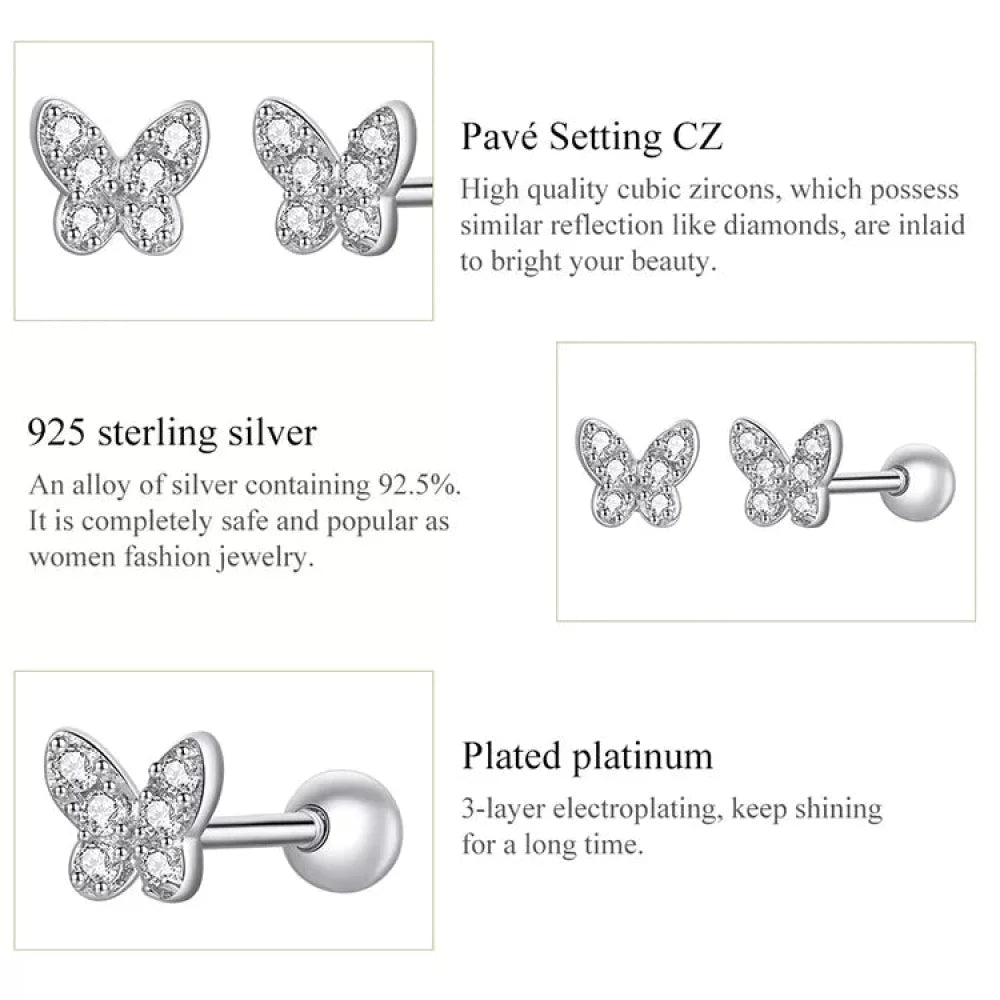 925 Sterling Silver Star And Butterfly Stud Earrings Delicate Fine Jewelry