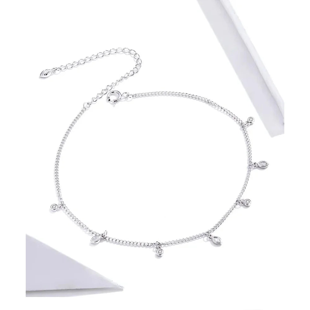 Authentic 925 Sterling Silver Minimalism Tassel Chain Anklet for Women - Anklets