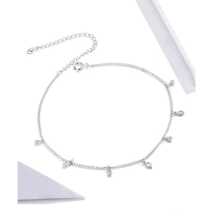 Authentic 925 Sterling Silver Minimalism Tassel Chain Anklet for Women - Anklets