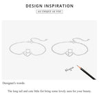 925 Sterling Silver Cat & Heart Link Chain Bracelets | Authentic Jewelry Gift In 3 Colors