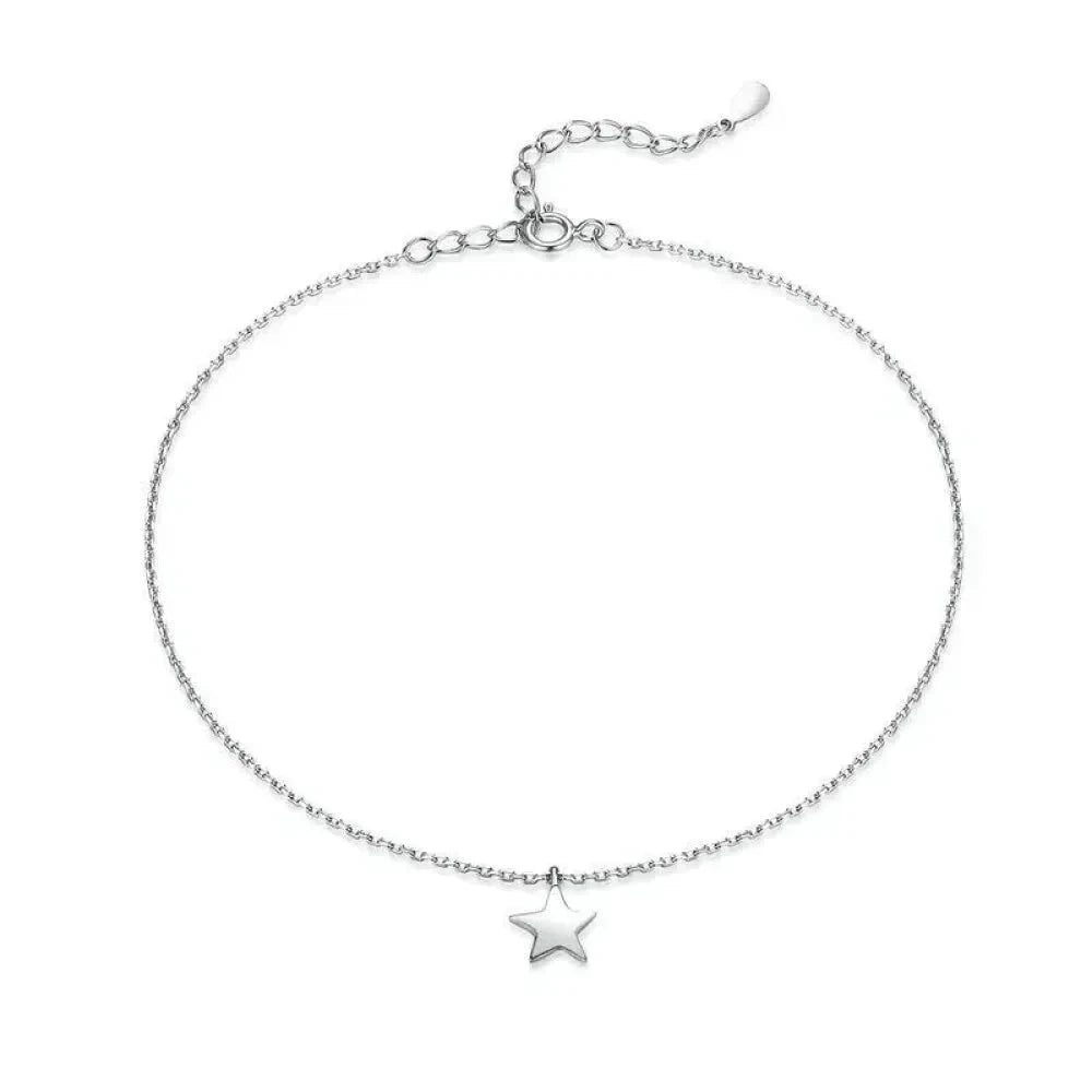 Simple Essential Bead Link Anklets - 925 Sterling Silver Bracelet for Foot jewellery - Star