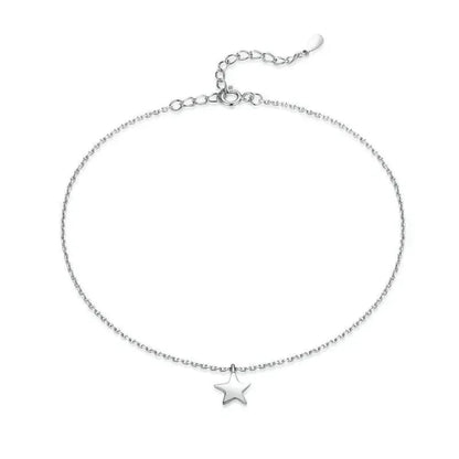 Simple Essential Bead Link Anklets - 925 Sterling Silver Bracelet for Foot jewellery - Star