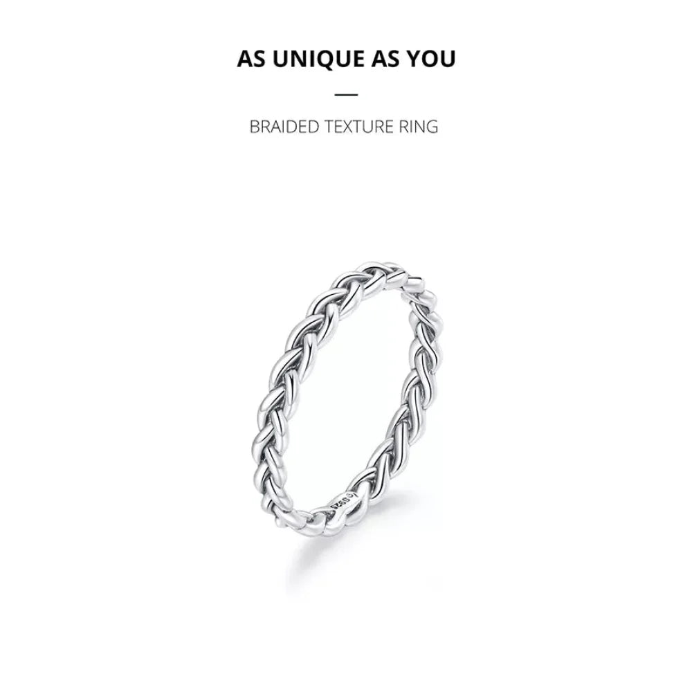 925 Sterling Silver Braided Texture Twisted Eternity Band Stackable Rings - Fine jewellery